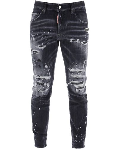 DSquared² Skater Jeans In Black Diamond & Studs Wash - Blauw