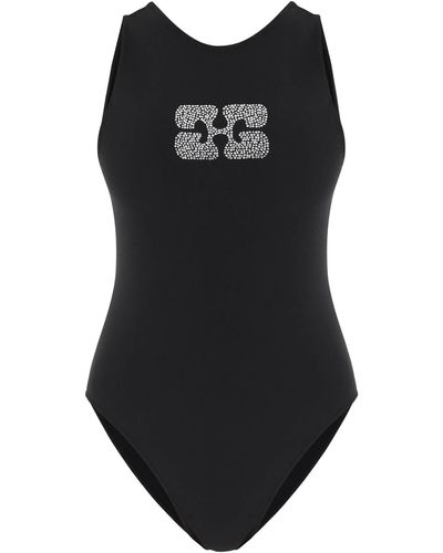 Ganni Butterfly Logo One Piece Swimsuit - Zwart