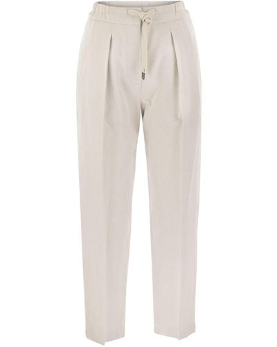 Brunello Cucinelli Pantalones holgados en gabardina y lino de algodón - Neutro
