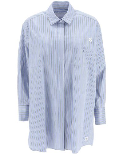 Sacai Striped Koont Popline Shirt - Blauw