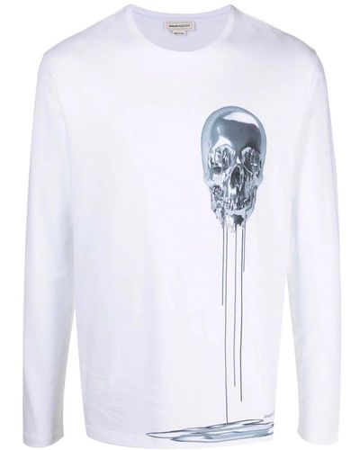 Alexander McQueen T-shirt en coton à imprimé tête de mort - Blanc