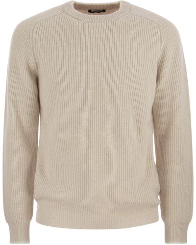 Peserico Crew Neck Sweater In Wool And Cashmere - Natural