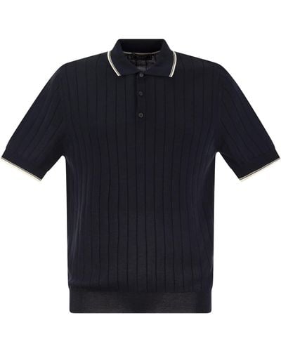 Peserico Polo -Hemd in reinem Baumwollcreppgarn mit flacher Rippe - Blau