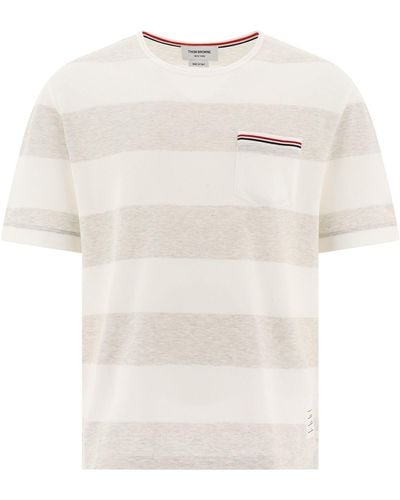 Thom Browne Gestreiftes Piqué T -Shirt - Blanc