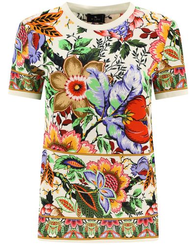 Etro T -shirt Met Boeketafdruk - Wit