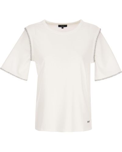Fay T -Shirt mit Kontrastgenähten - Weiß