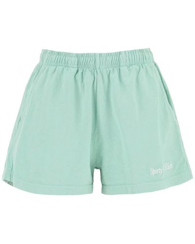 Sporty & Rich Sporty Rich 'Italic Logo' Embroidered Disco Shorts - Green