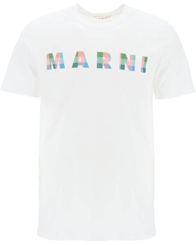 Marni "checked Logo T -shirt Met Vierkant - Wit