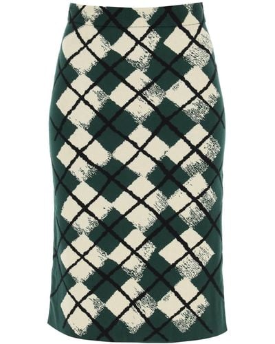 Burberry "Falda midi de patrón de diamante de punto de punto - Verde