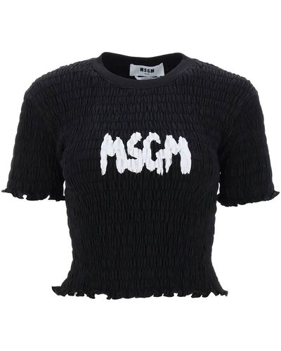 MSGM Smocked T -shirt Mit Logodruck - Zwart