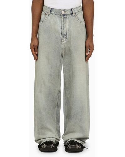 Balenciaga Dirty Blue Denim Baggy Pants With Size Stickers - Gray