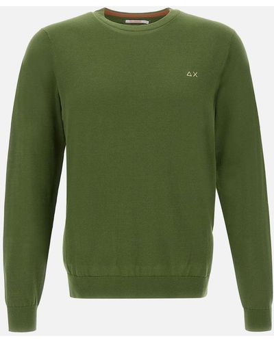 Sun 68 Cotton Sweater With Elbow Patches - Green