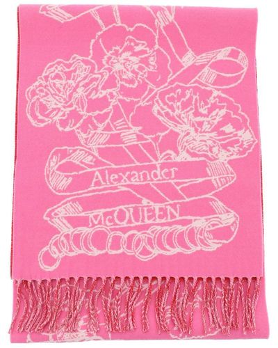 Alexander McQueen Wol Reversibile Sjaal - Roze
