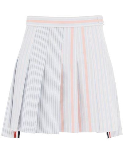 Thom Browne Funmix Gestreepte Oxford Mini Rok - Wit