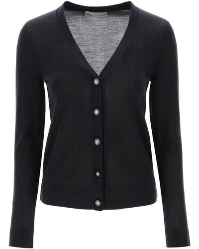 Tory Burch 'simone' Wool En Silk Cardigan - Zwart