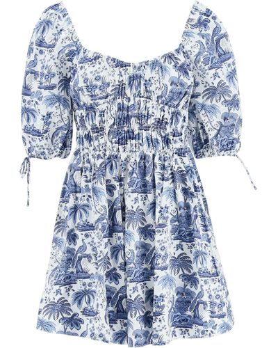STAUD 'faye' Toile De Jouy Mini Cotton Dress - Blauw