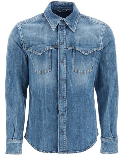 Dolce & Gabbana Western Hemd in Stretch Jeans - Blau
