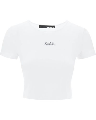 ROTATE BIRGER CHRISTENSEN Roteer Bijgesneden T -shirt Met Geborduurd Lurex -logo - Wit