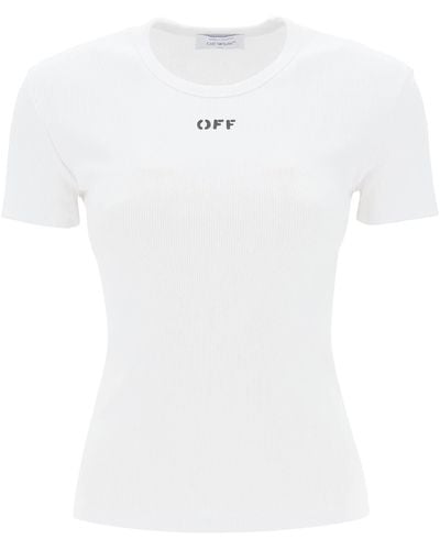 Off-White c/o Virgil Abloh Off White Ripped T -shirt Mit Ausdruck - Wit