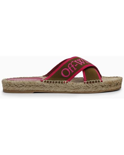 Off-White c/o Virgil Abloh TM Military/Fuchsia Raffia Slide Espadrilles - Grün