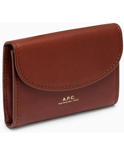 A.P.C. Genève Hazelnut Leather Card Holder - Red