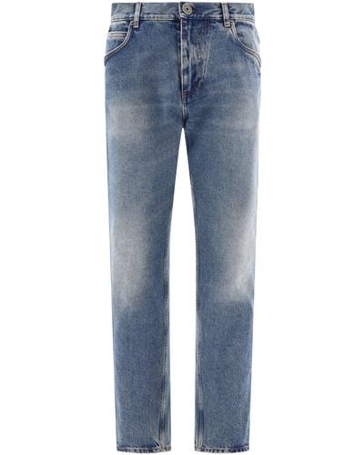 Balmain Jeans avec broderie de logo - Bleu