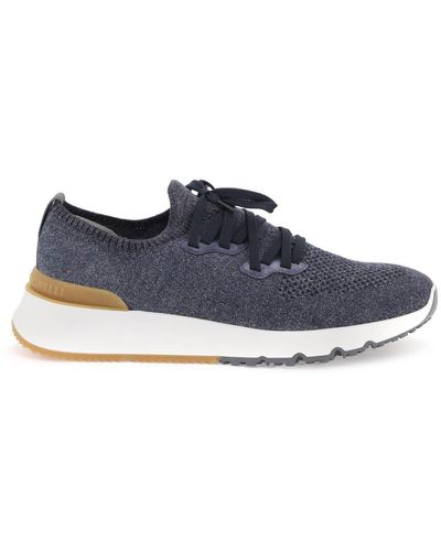 Brunello Cucinelli Knit Chine Sneakers - Bleu