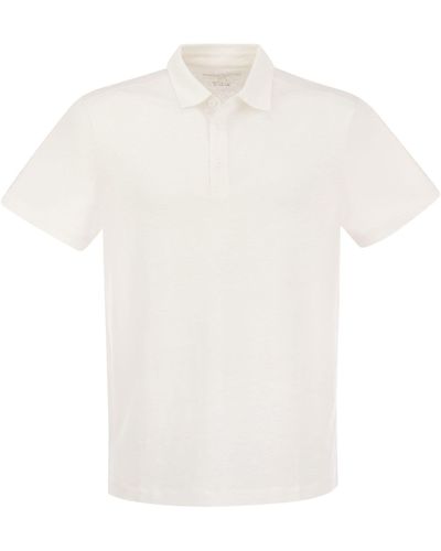 Majestic Linen Polo Shirt con bottoni - Bianco