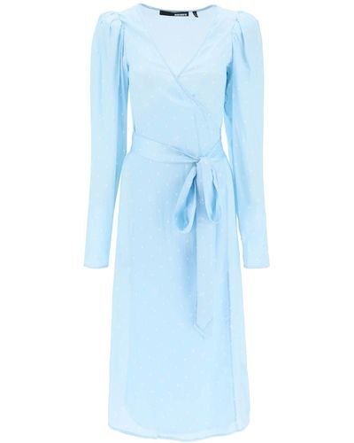 ROTATE BIRGER CHRISTENSEN Drehen Sie Polka Dot Midi Wrap -Kleid mit Taschen - Blau