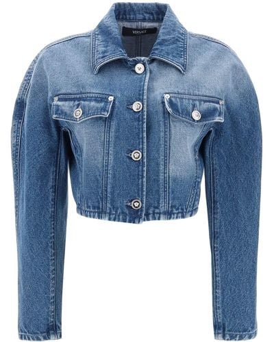 Versace Jacket de Cropped Denim - Bleu
