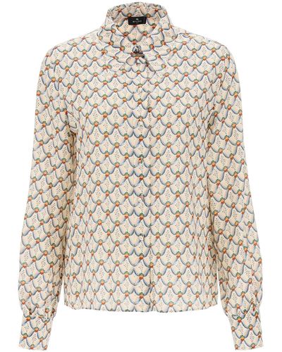 Etro Crepe De Chine -hemd Mit Floralia Motiv - Naturel