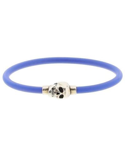 Alexander McQueen Pulsera calavera con perlas - Azul