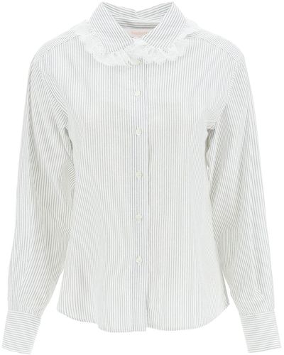 See By Chloé Gestreiftes Hemd mit Spitzendetail - Weiß