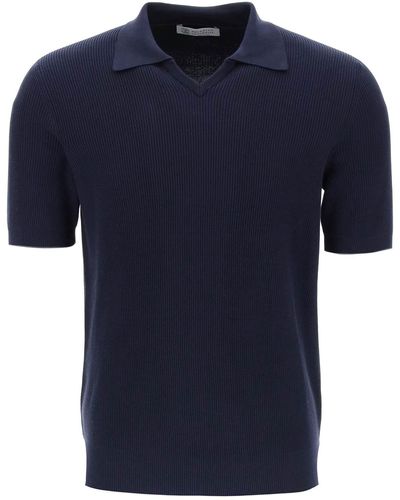 Brunello Cucinelli Cotton Knit Polo Shirt - Blauw