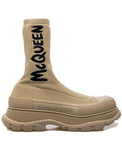 Alexander McQueen Sock Style Logo Print Boots - Naturel