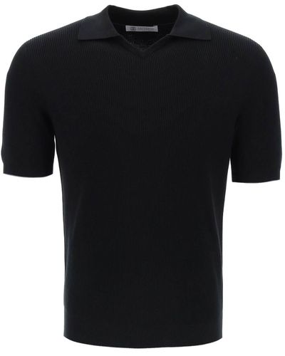Brunello Cucinelli Cotton Knit Polo Shirt - Black