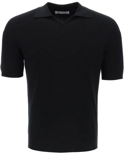 Brunello Cucinelli Cotton Knit Polo Shirt - Zwart