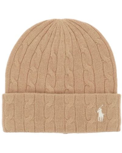 Polo Ralph Lauren Cable Gebreide Cashmere En Wool Beanie Hat - Naturel