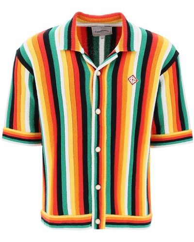 Casablancabrand Chemise de bowling en tricot à rayures avec neuf mots - Orange