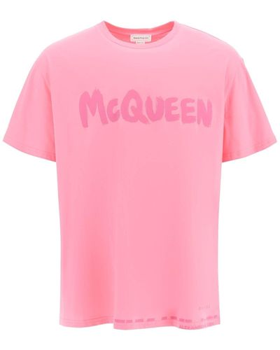 Alexander McQueen McQueen Graffiti übergroßes T -Shirt - Pink