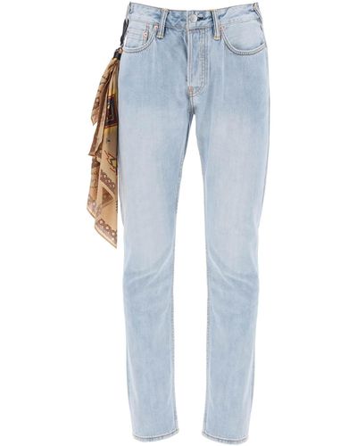 Evisu Slanke Jeans Met Lichte Wasbeurt En Bandana - Blauw