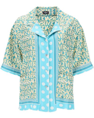 Versace Camicia A Manica Corta ' Allover Polka Dot' - Blu