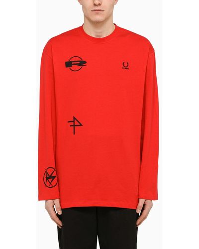 Fred Perry Red Long Sleeves T Shirt With Prints