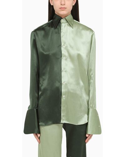 Woera Green Silk Color Block Shirt