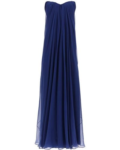 Alexander McQueen Vestido de bustier de gasa de seda de - Azul
