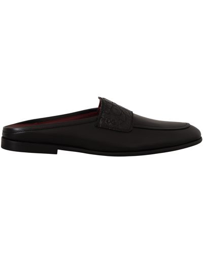 Dolce & Gabbana Sandalias de cuero negro Caiman Slides Slip Shoes