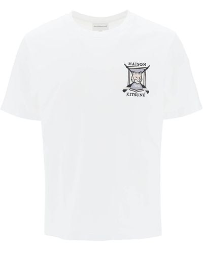 Maison Kitsuné College Fox Geborduurd T-shirt - Wit