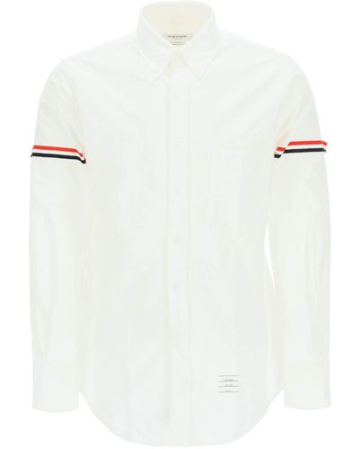 Thom Browne Poplin -Button -Hemd mit RWB -Armbinden - Weiß