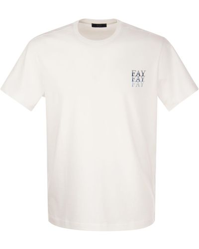 Fay Crew Neck T -shirt Met Drievoudige Logo - Wit