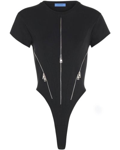 Mugler Ritssluiting Katoenen Bodysuit - Zwart